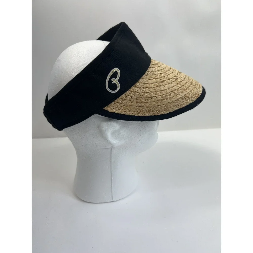Straw Visor Hat Stretch Headband with Black Trim Womens 